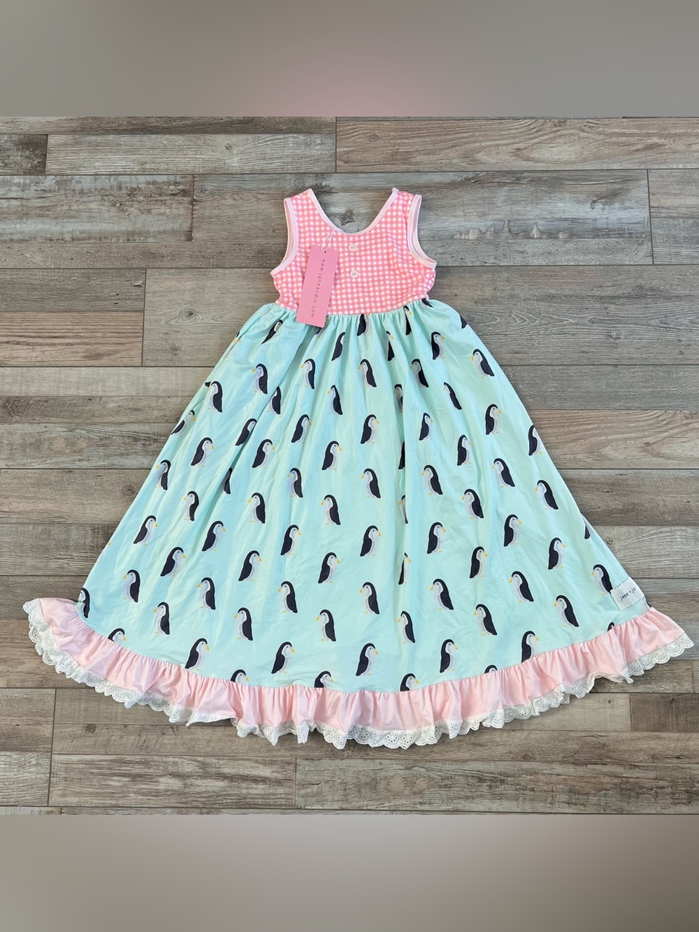 NWT Jane + Jo Girls Holiday Long Gown in Penguin Waddle Size 6